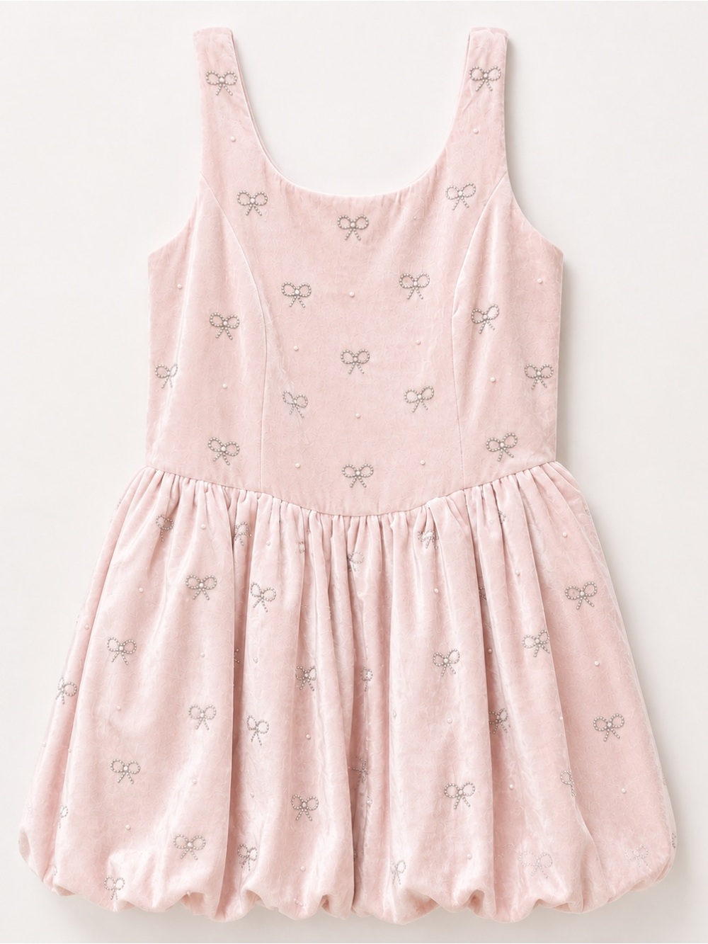 LoveShackFancy Girls Light Pink Velvet Bow-Embellished Party Dress